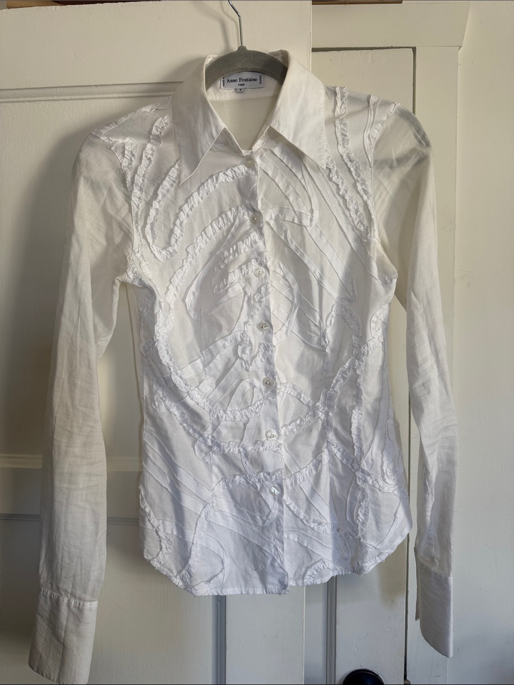 Anne Fontaine White Ruffled Detail Button-Down Shirt
